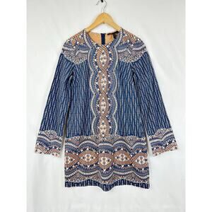 BCBG max azria Dress Women's‎ Small Blue Allina Lace Crew Neck Long Sleeve Shift